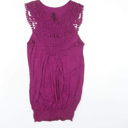 E-vie Womens Pink Crochet Trim Sleeveless Camisole Top Size 10-12