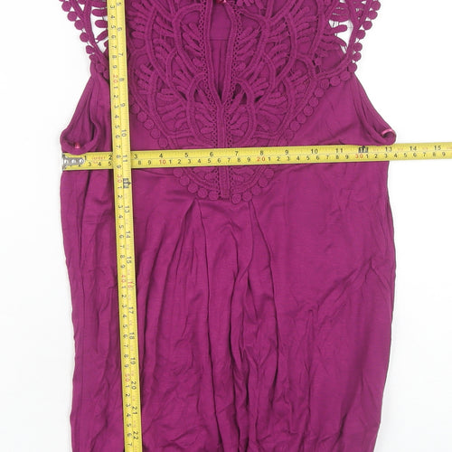 E-vie Womens Pink Crochet Trim Sleeveless Camisole Top Size 10-12