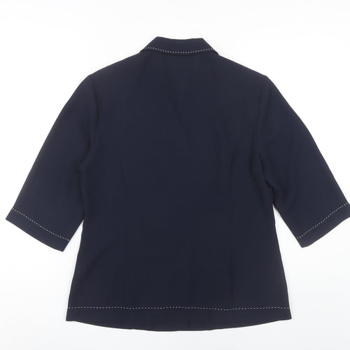 Eastex Women's Navy Blue Size 10 Button-Up 3/4 Sleeve Top