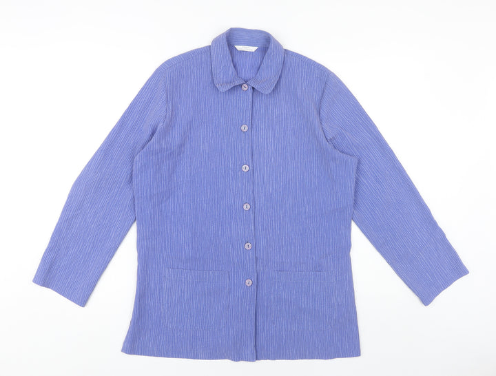 Marks & Spencer Women's Blue Size 12 Long Sleeve Button-Up Shirt