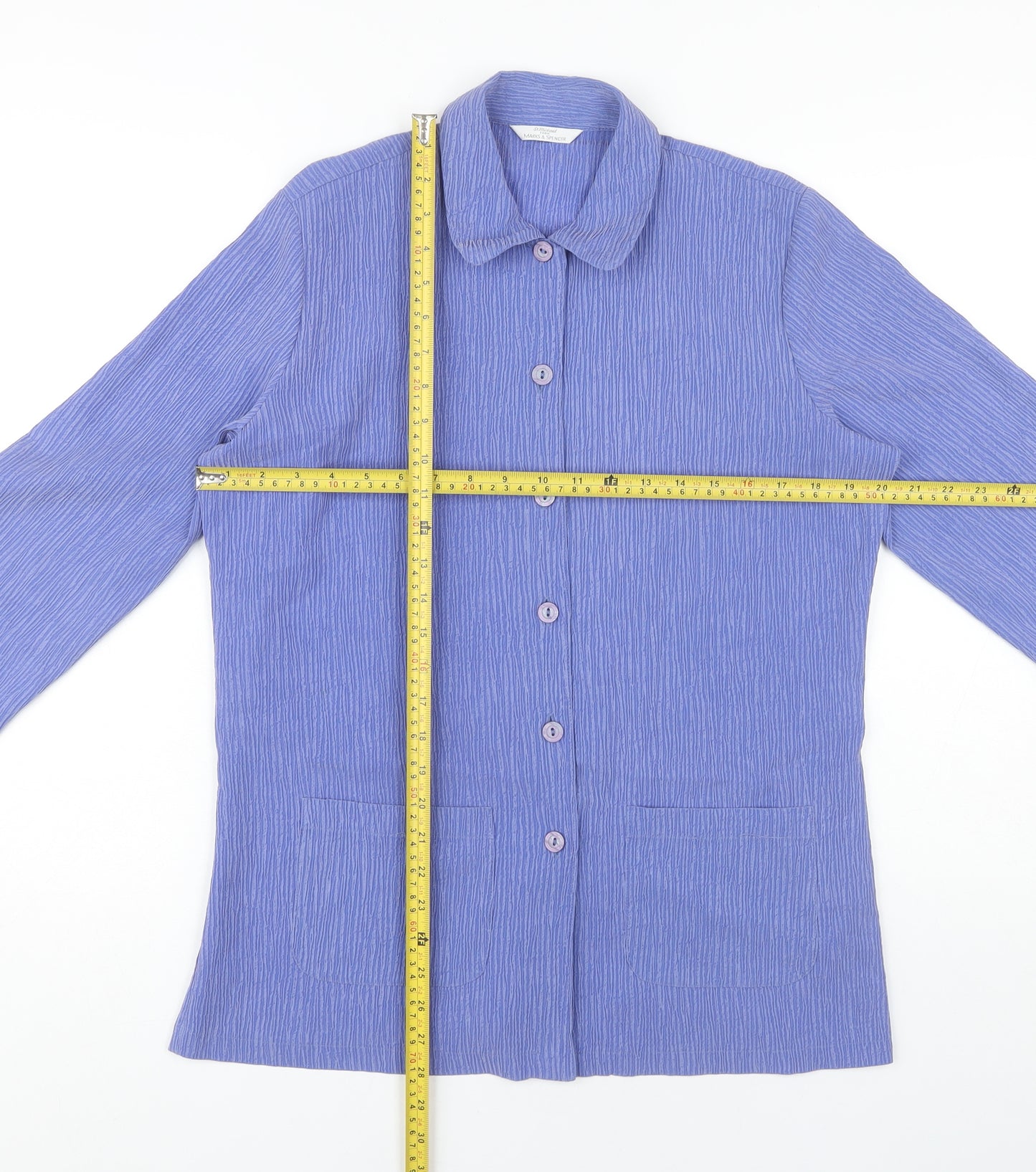 Marks & Spencer Women's Blue Size 12 Long Sleeve Button-Up Shirt