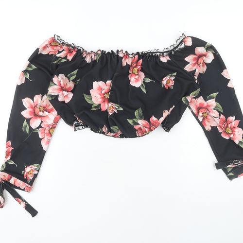 New Look Women’s Black Floral Off Shoulder Cropped Blouse Size 18