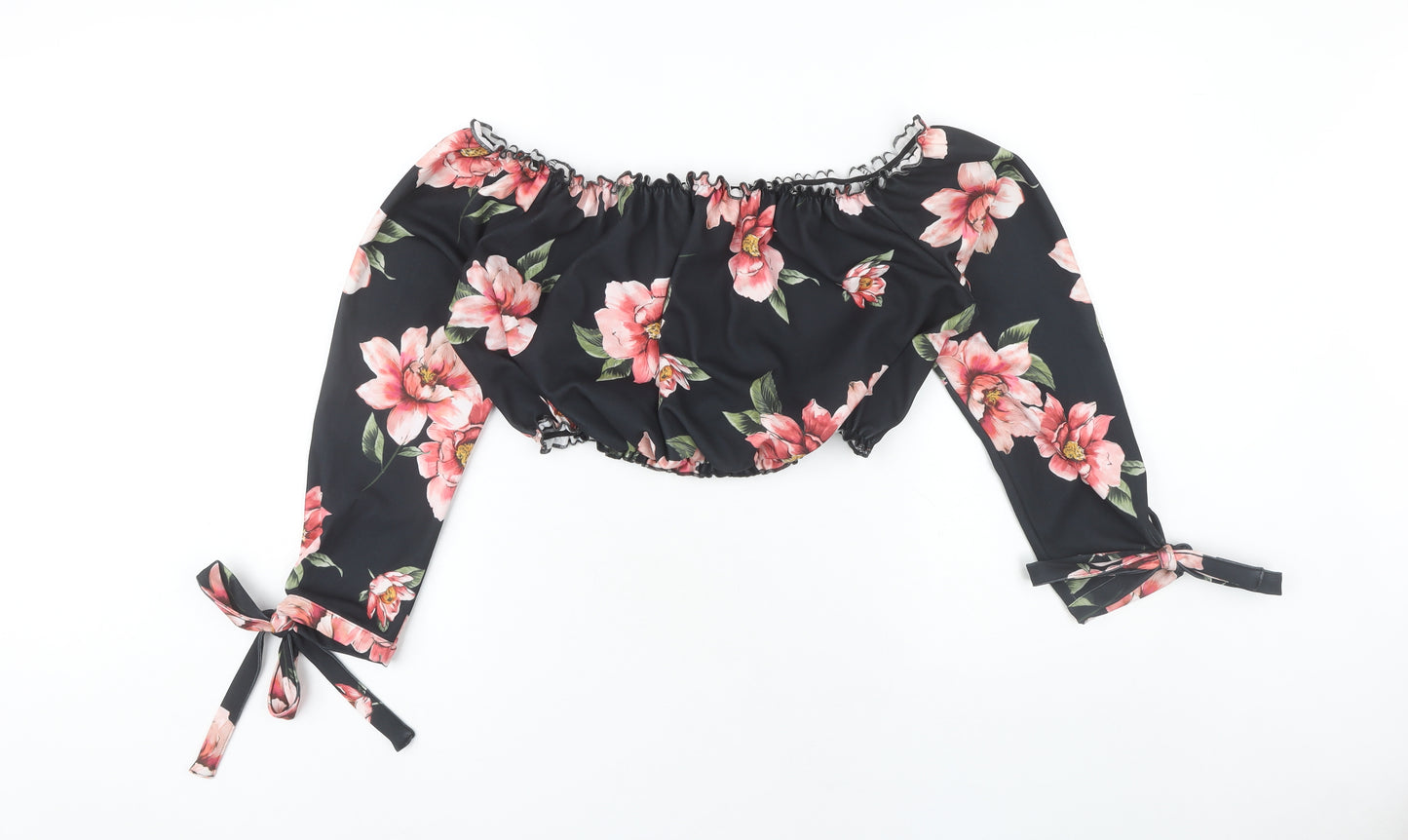 New Look Women’s Black Floral Off Shoulder Cropped Blouse Size 18