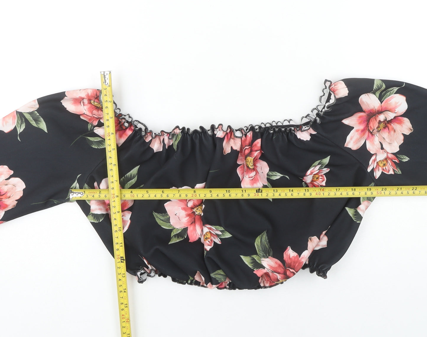 New Look Women’s Black Floral Off Shoulder Cropped Blouse Size 18