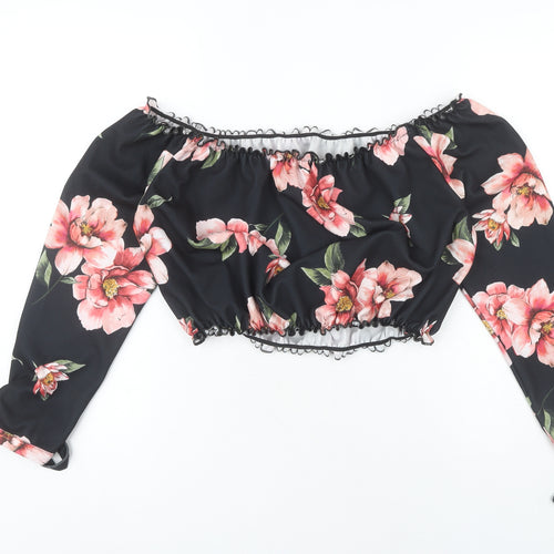 New Look Women’s Black Floral Off Shoulder Cropped Blouse Size 18