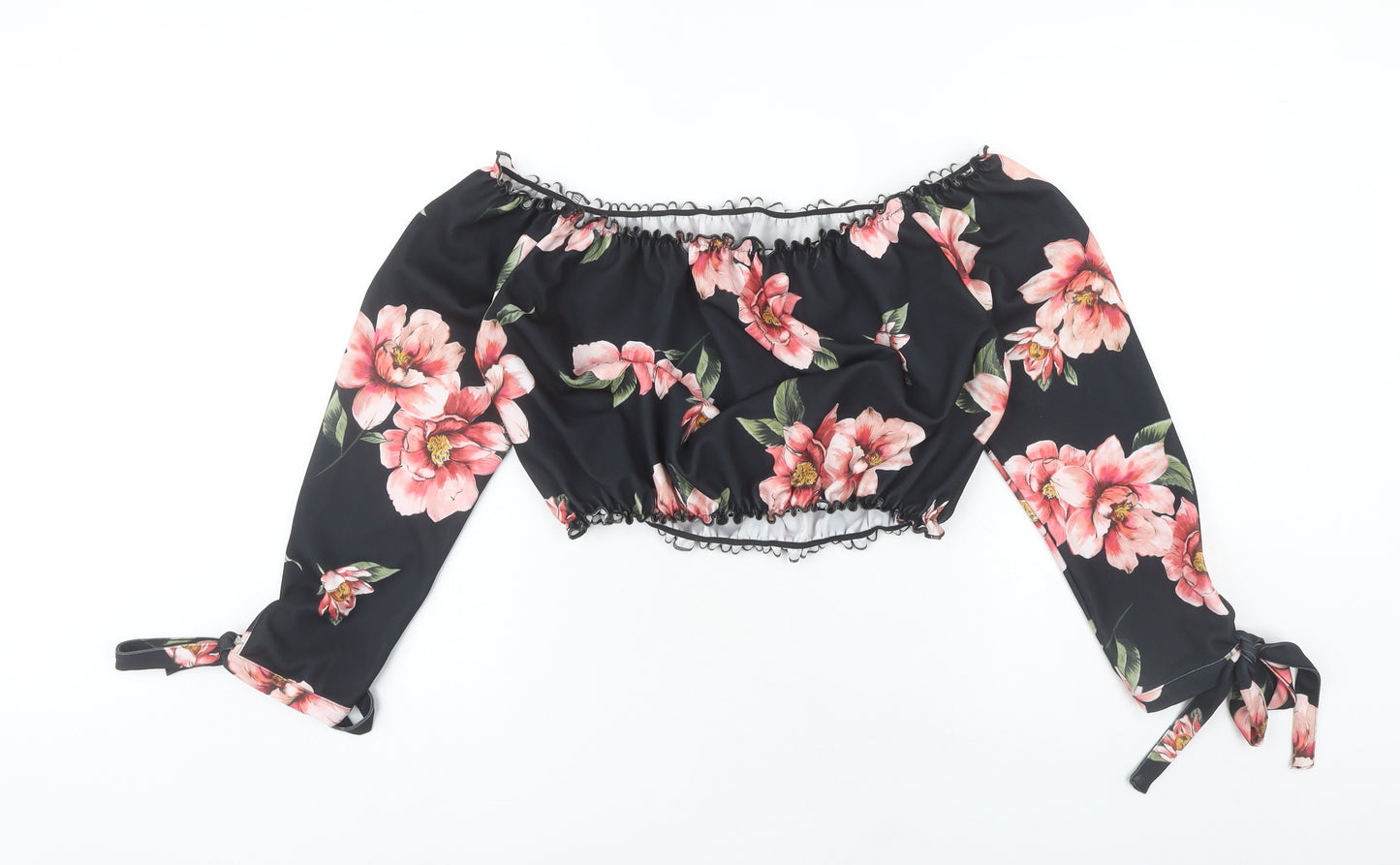 New Look Women’s Black Floral Off Shoulder Cropped Blouse Size 18