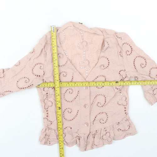 Miss Selfridge Women’s Pink Lace Tunic Blouse UK 8 3/4 Sleeve V-Neck Ruffle Hem