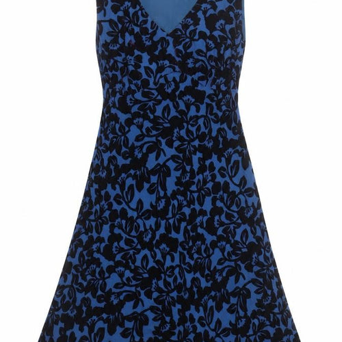 Laura Ashley Women Blue Floral Velvet A-Line Knee Length Dress UK 10