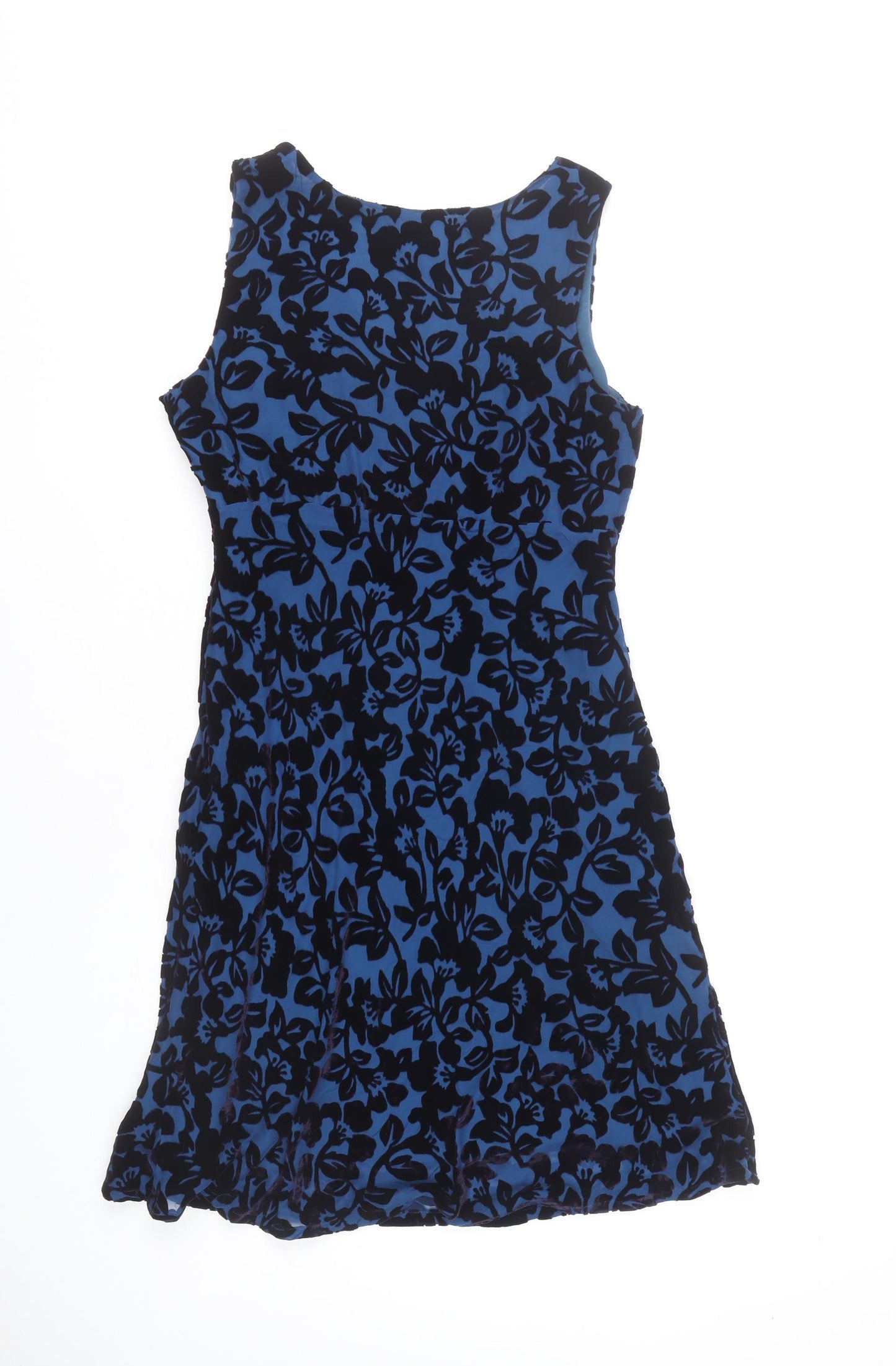Laura Ashley Women Blue Floral Velvet A-Line Knee Length Dress UK 10