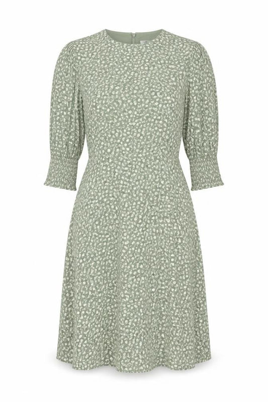 Front view of Next Women's Green Floral Knee Length A-Line Dress, size 12