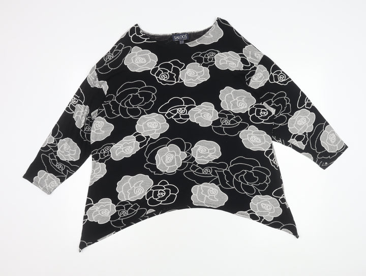 Saloos Womens Black Floral Tunic Blouse Size 18 Viscose Stretch