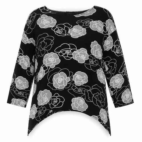Saloos Womens Black Floral Tunic Blouse Size 18 Viscose Stretch