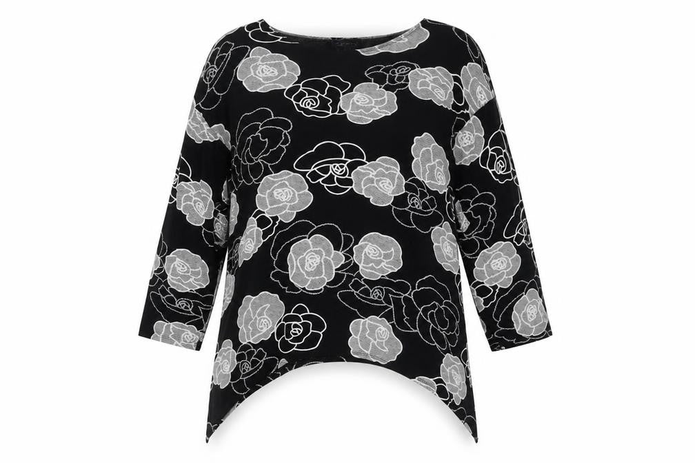 Saloos Womens Black Floral Tunic Blouse Size 18 Viscose Stretch