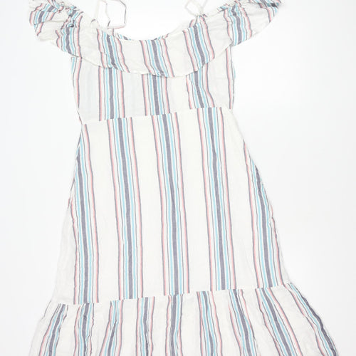 Lipsy Women’s Multicoloured Striped A-Line Puff Sleeve Dress UK 12