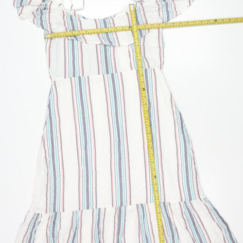 Lipsy Women’s Multicoloured Striped A-Line Puff Sleeve Dress UK 12