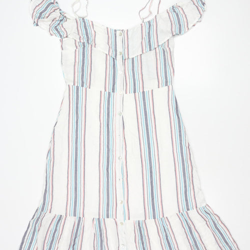 Lipsy Women’s Multicoloured Striped A-Line Puff Sleeve Dress UK 12