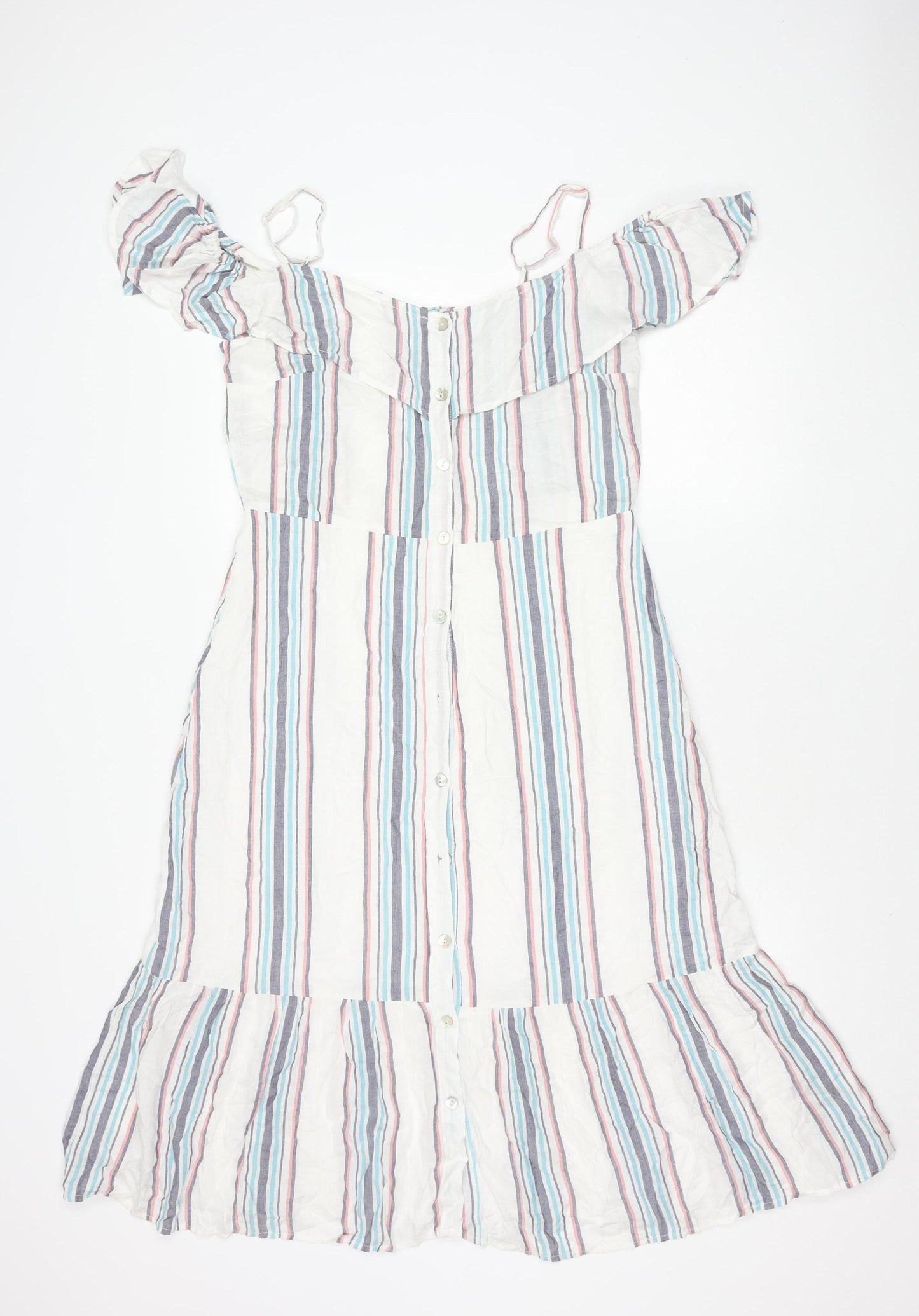 Lipsy Women’s Multicoloured Striped A-Line Puff Sleeve Dress UK 12