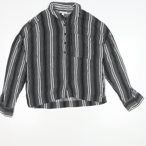 Topshop Women's Black Striped Button-Up Shirt Size 12 Long Sleeve