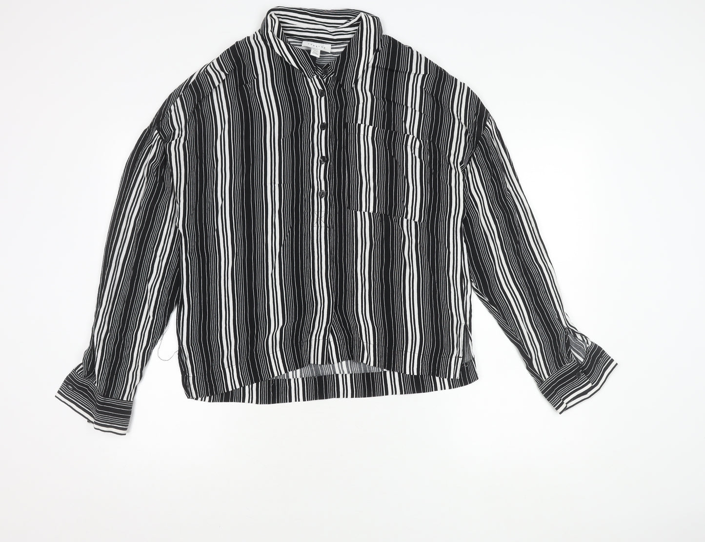 Topshop Women's Black Striped Button-Up Shirt Size 12 Long Sleeve