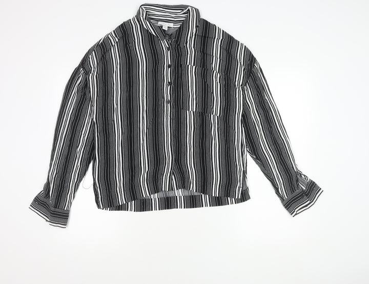 Topshop Women's Black Striped Button-Up Shirt Size 12 Long Sleeve