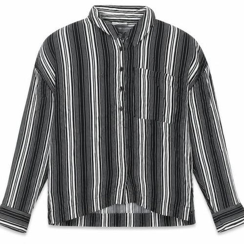 Topshop Women's Black Striped Button-Up Shirt Size 12 Long Sleeve