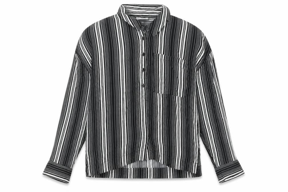 Topshop Women's Black Striped Button-Up Shirt Size 12 Long Sleeve