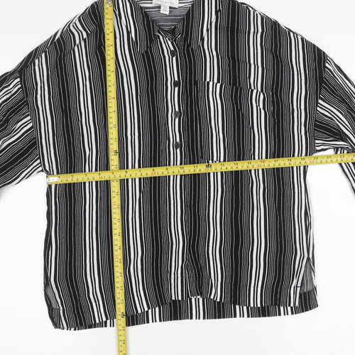Topshop Women's Black Striped Button-Up Shirt Size 12 Long Sleeve
