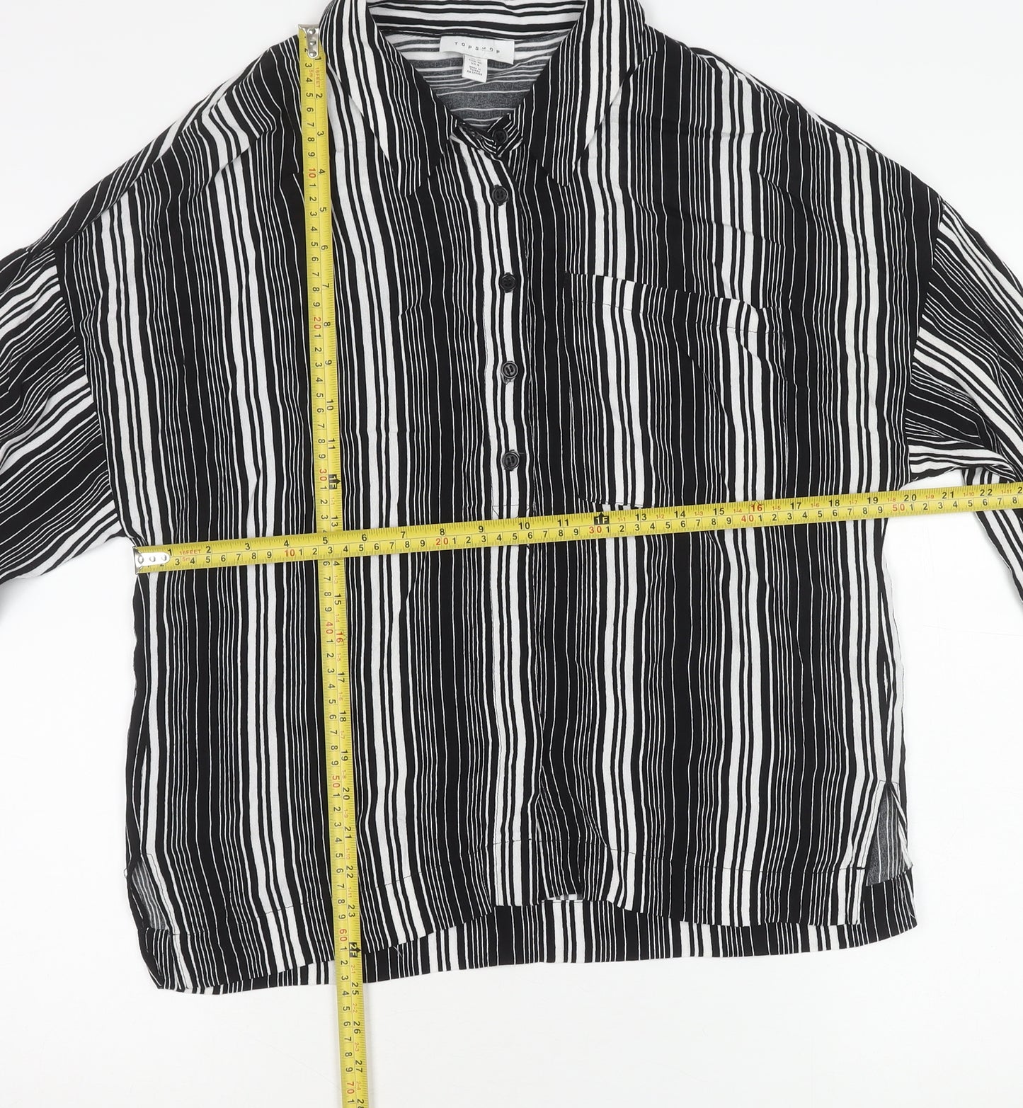 Topshop Women's Black Striped Button-Up Shirt Size 12 Long Sleeve