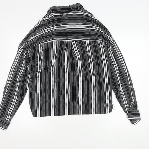 Topshop Women's Black Striped Button-Up Shirt Size 12 Long Sleeve