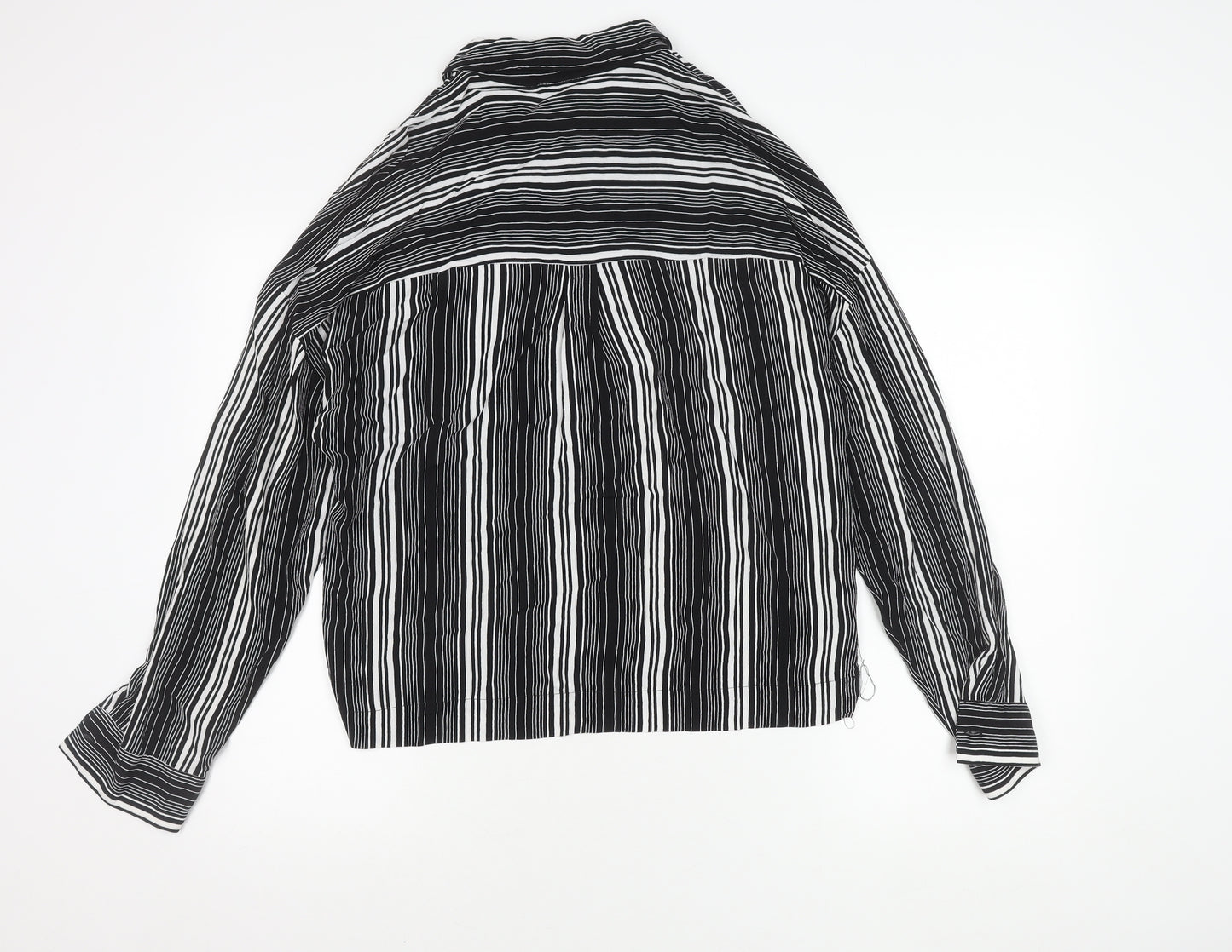 Topshop Women's Black Striped Button-Up Shirt Size 12 Long Sleeve
