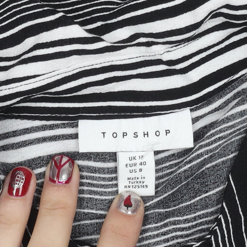 Topshop Women's Black Striped Button-Up Shirt Size 12 Long Sleeve