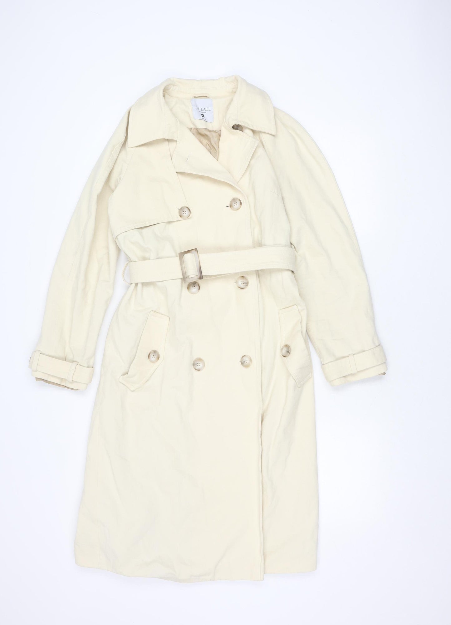 THE LACE Women’s Ivory Cotton Long Trench Coat Belted M
