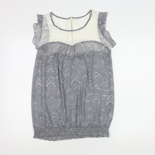 M&Co. Womens Grey Polka Dot Lace Chiffon Blouse Size 12 Sleeveless