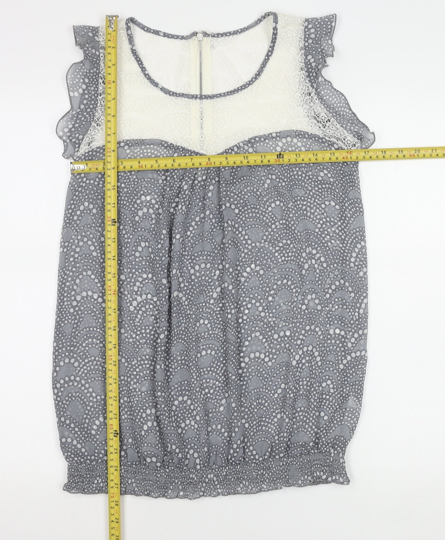 M&Co. Womens Grey Polka Dot Lace Chiffon Blouse Size 12 Sleeveless