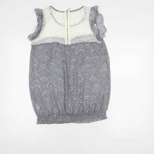 M&Co. Womens Grey Polka Dot Lace Chiffon Blouse Size 12 Sleeveless