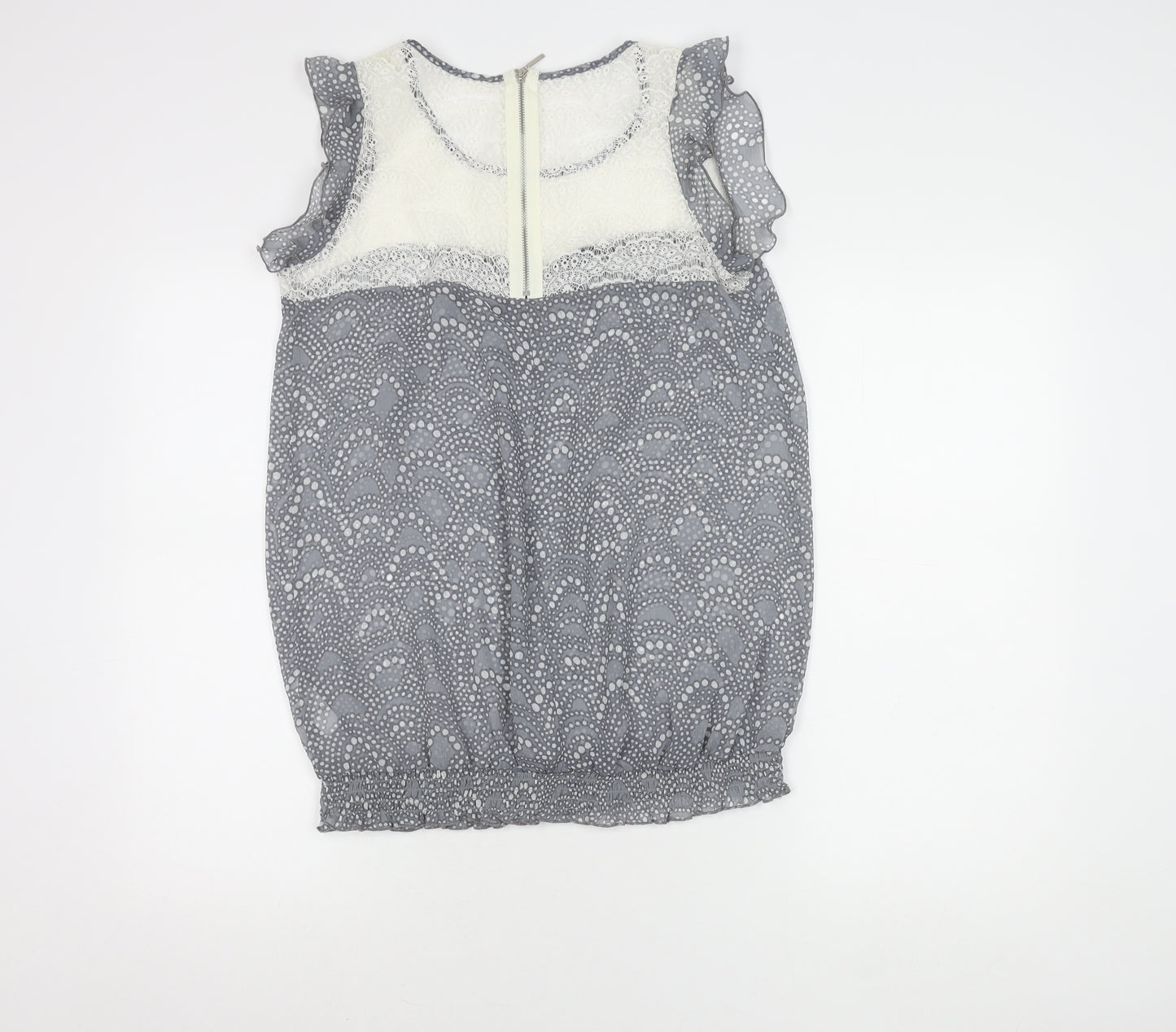M&Co. Womens Grey Polka Dot Lace Chiffon Blouse Size 12 Sleeveless