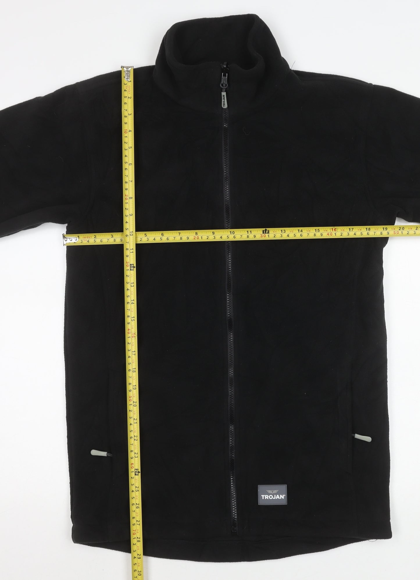 Trojan Men’s Black Fleece Jacket S Regular Fit Full Zip Mid-Length