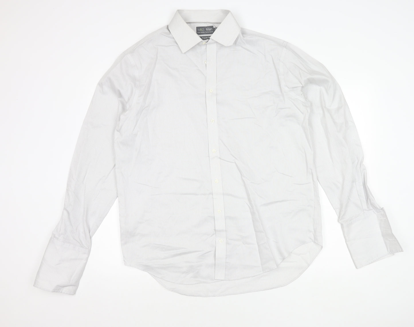 Marks and Spencer Men's White Striped Regular Fit 16.5in Shirt