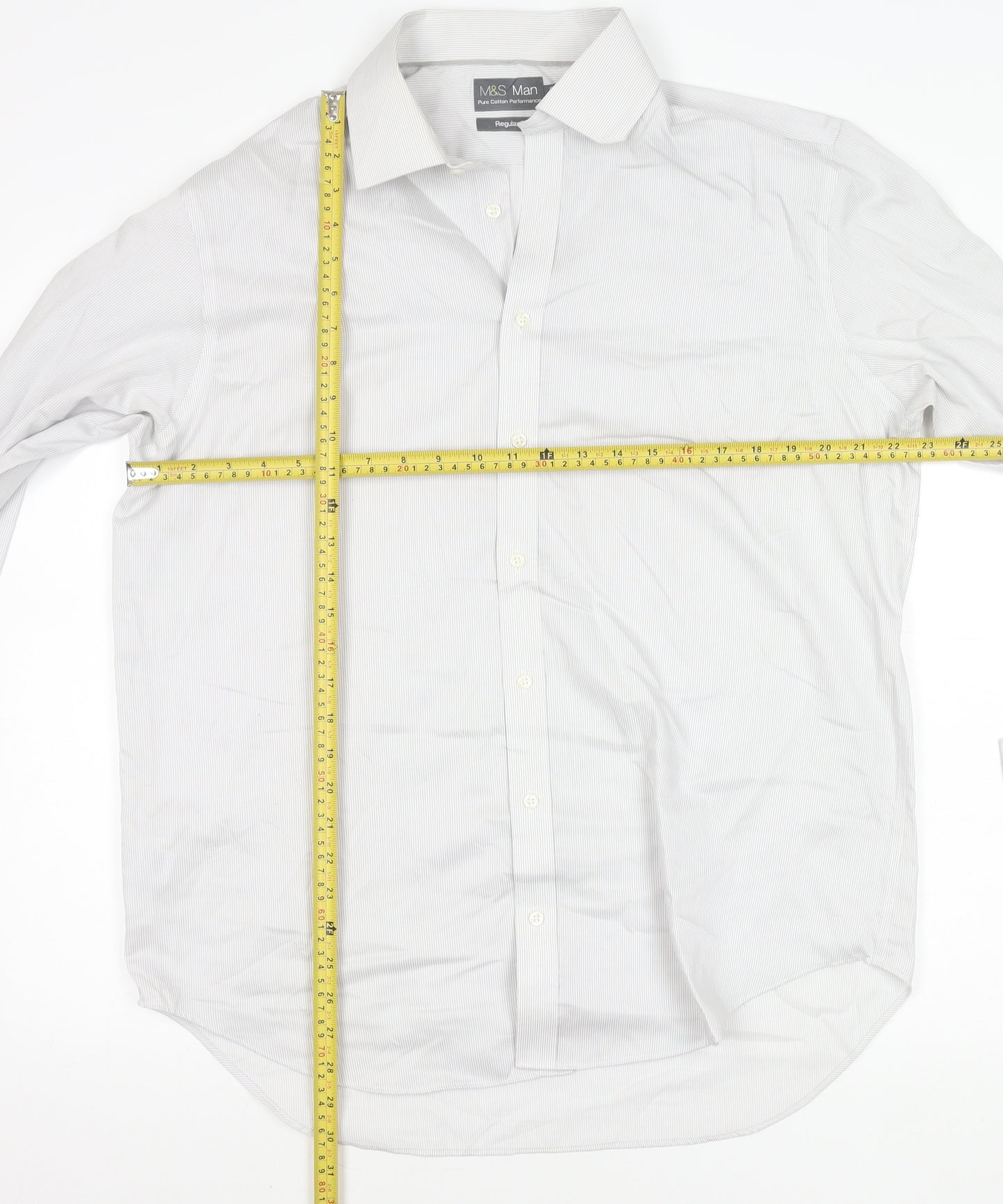 Marks and Spencer Men's White Striped Regular Fit 16.5in Shirt