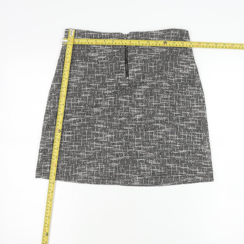 Dorothy Perkins Women's Black Geometric Tweed Skirt UK10 Short Pencil