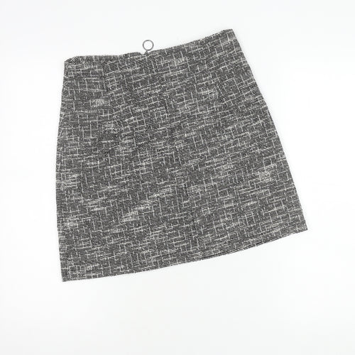 Dorothy Perkins Women's Black Geometric Tweed Skirt UK10 Short Pencil