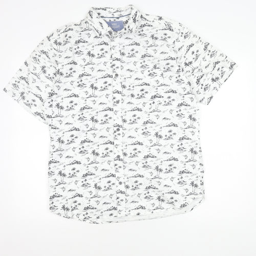 Marks and Spencer Men's White Tropical Print Cotton Oxford Shirt M