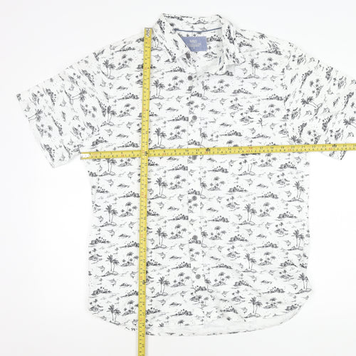 Marks and Spencer Men's White Tropical Print Cotton Oxford Shirt M