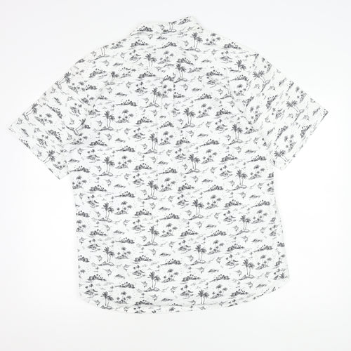 Marks and Spencer Men's White Tropical Print Cotton Oxford Shirt M