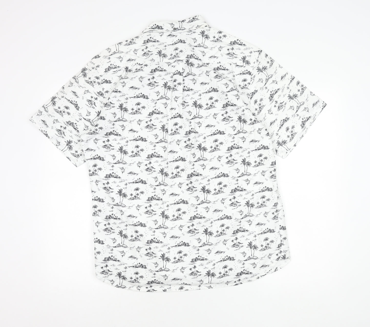 Marks and Spencer Men's White Tropical Print Cotton Oxford Shirt M