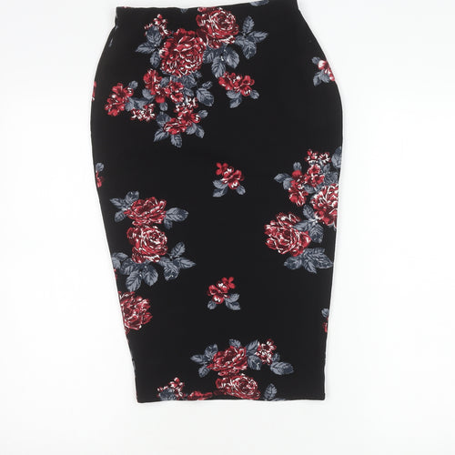 Boohoo Womens Black Floral High Rise Pencil Skirt Size 8