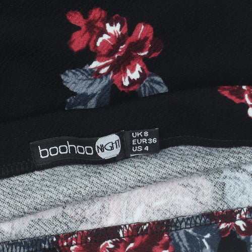 Boohoo Womens Black Floral High Rise Pencil Skirt Size 8