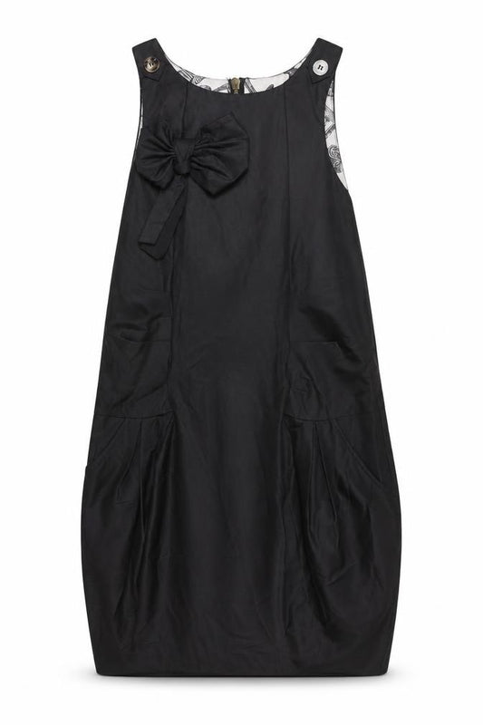 Front view of River Island Women's Black, size 6, Sleeveless Shift Bow Dress