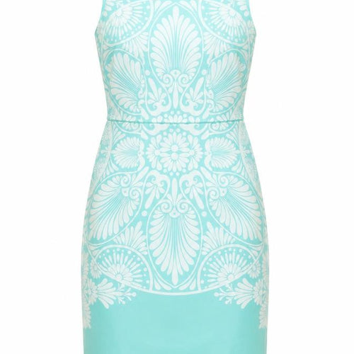 Monsoon Women’s Blue Geometric Print Sheath Dress Size 8