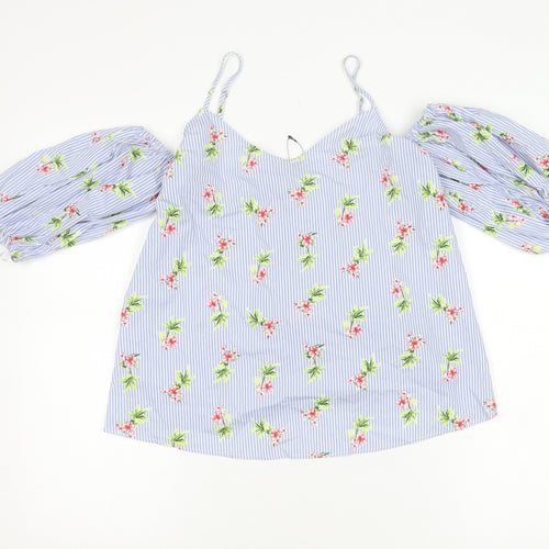 Marks and Spencer Women’s Blue Floral Puff Sleeve Cotton Blouse Size 8